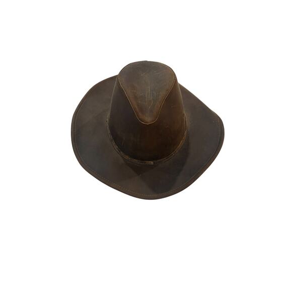 VTG Henschel Hat Co Indiana Jones Brown Leather Australian Outback Hat Med READ - Picture 1 of 6